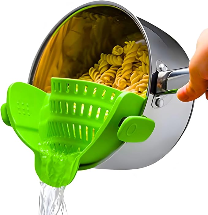 Kitchen Gizmo Snap N' Strain Clip On Strainer for Pots and Pans - Collapsible Silicone Pasta Strainer and Kitchen Gadget for Cooking - Easy to Use, Heat Resistant and Space Saving Colander - Green by KitchenGizmo