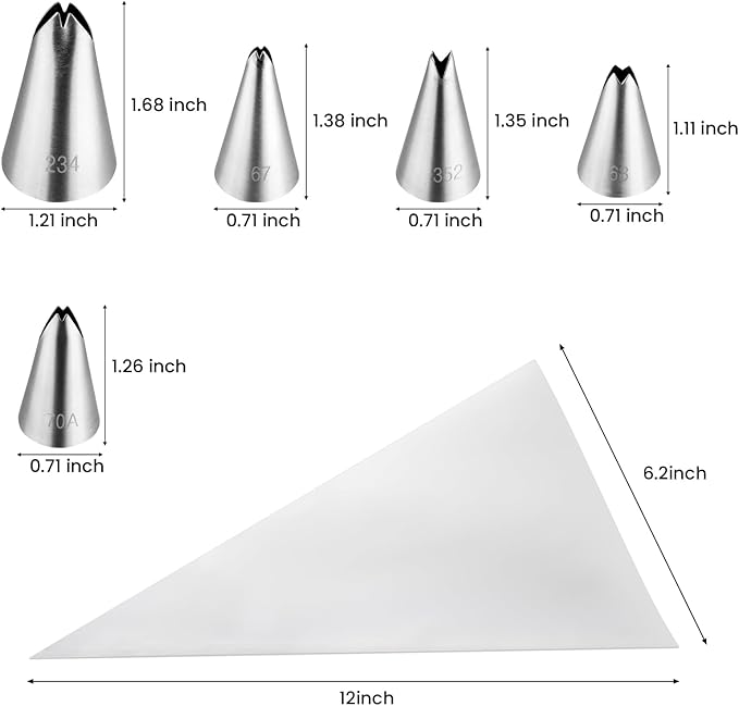 5pcs/set Leaf Piping Icing Nozzles,Stainless Steel Cake Piping Icing Nozzles with 10Pcs Disposable Piping Bags,Cake Decorating Tips Set for Baking