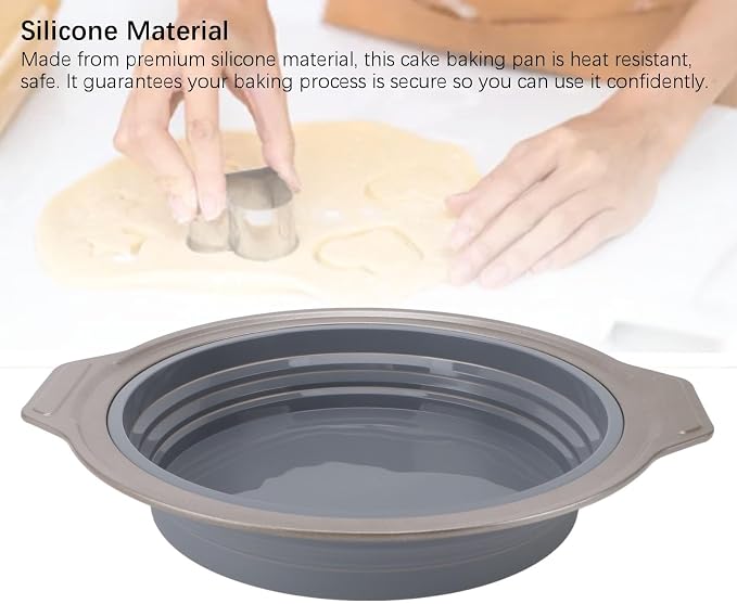 Cake Baking Pan, Silicone Cake Pan Foldable Press Type Quick Release Round Baking Pan for Layer Cake Cheese Cake Chiffon Cake (Gray) - Image 6