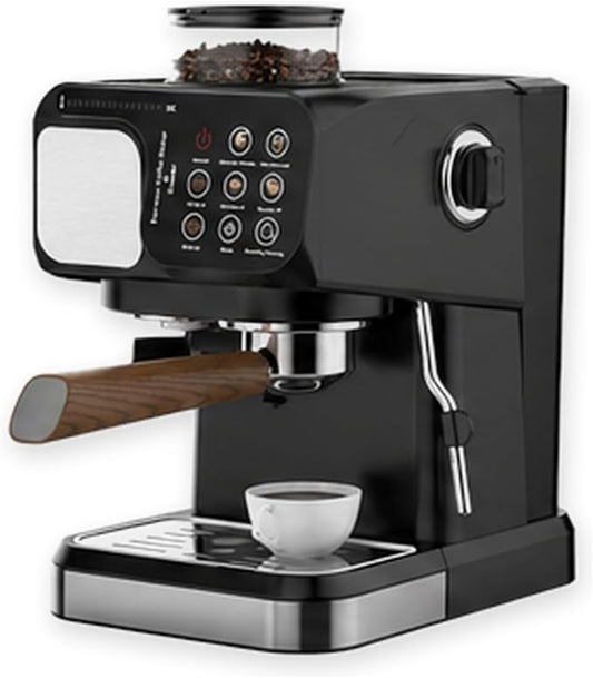 High-Pressure Espresso Maker All-In-One Coffee Machine | Features a built-in grinder and steam frother for concentrated, creamy milk foam.(Black) by Unknown
