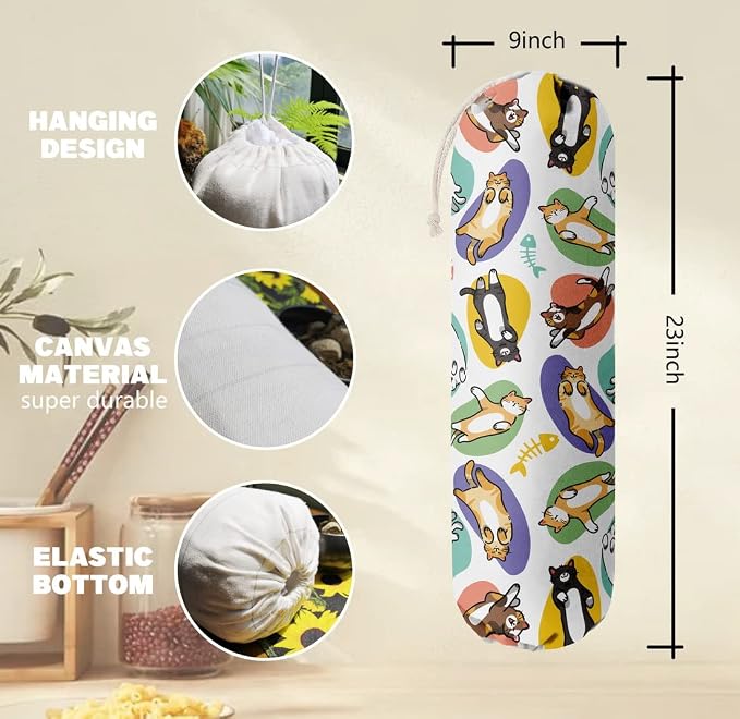 Cat Pattern Grocery Bags Holder Organizer For Shopping Bags，Wall Mount Plastic Bags Storage Container Dispensers, Pet Lovers Home Kitchen Gifts For Family, Friends, Cat Mom, Cat Dad, Women - Image 3