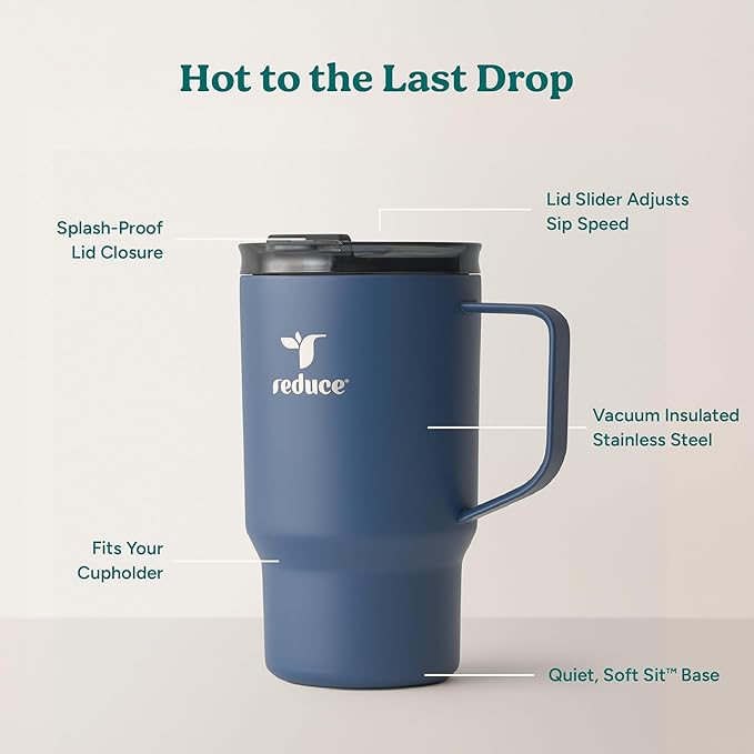 Reduce Hot1 18 oz Hot1 Stainless Steel Insulated Mug with Temperature Adjusting Lid - Dual-Wall Vacuum, Cupholder Friendly - Keeps Drinks Hot for 6 Hours - Ideal for Coffee, Tea & Other - Mineral Blue - Image 4