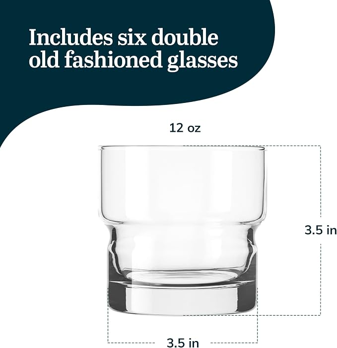 Libbey Newton Double Old Fashioned Glasses Set of 6, Sleek, Stackable Short Drinking Glasses, Lowball Cocktail Glasses for Anniversaries, Holidays - Image 3