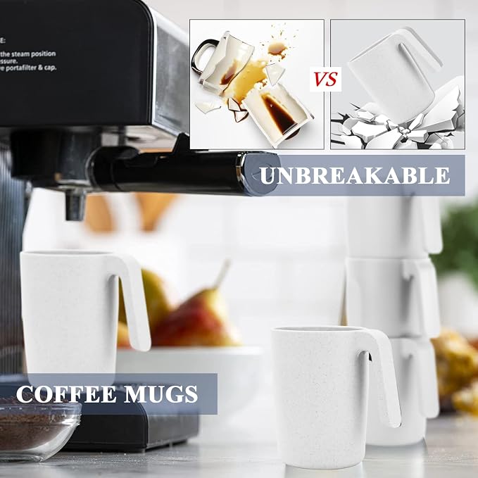 Homienly Coffee Mug Set - Wheat Straw Cups, Alternative to Plastic Coffee Cups Reusable | Unbreakable for Hot Chocolate, Tea, & Coffee | Microwave Safe, Dishwasher Safe Drinking Cups (White) - Image 4