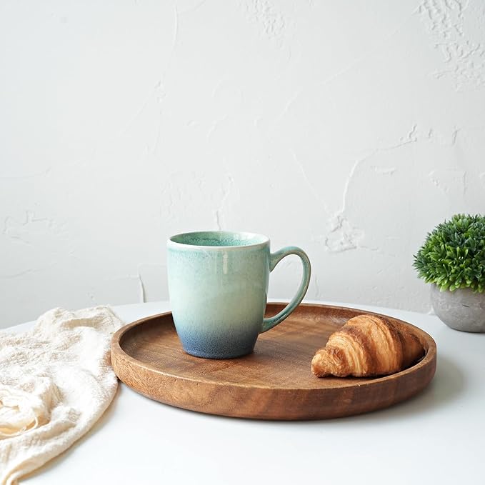 Bosmarlin Ceramic Coffee Mug Set of 4, 17 Oz, Coffee Cups with Big Handle, Microwave Safe, Unique Reactive Glaze (Pale Green, 17 Oz) - Image 4