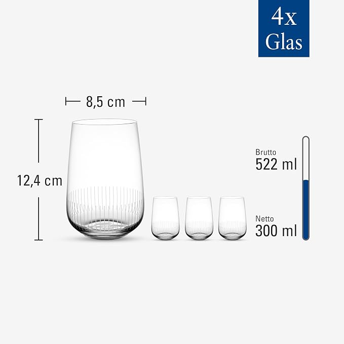 Villeroy & Boch Afina Highball Glass Set of 4, Clear, 10 oz | Sun-ray engraved crystal glass highball glasses, made in Europe, dishwasher safe, mix mojitos, gin and tonics, and more - Image 3