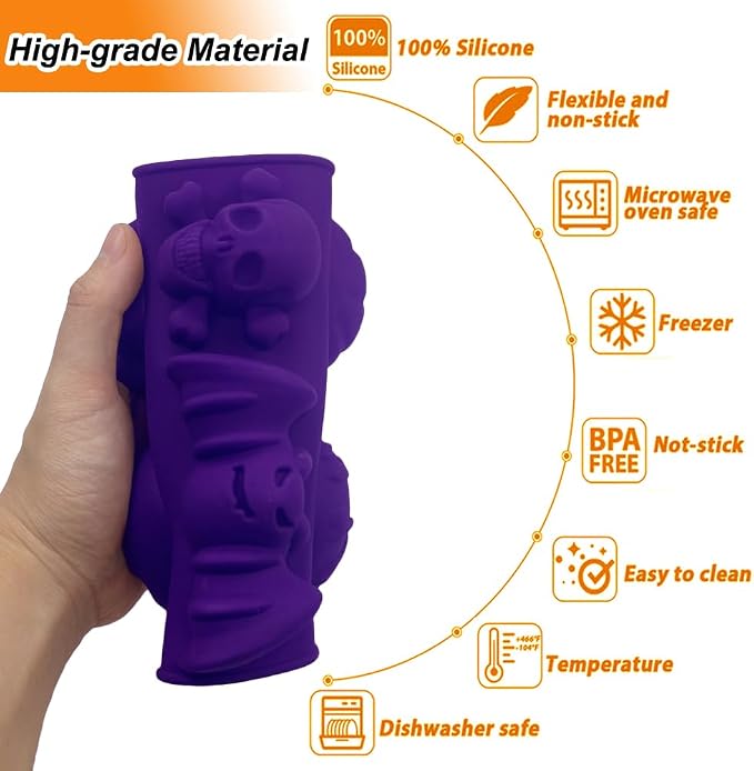 2 Pack Halloween Silicone Molds 6 Cavity Halloween Themed Molds Baking Mould Tray DIY Baking Tool for Aromatherapy Candles Chocolate Pudding Dessert Jelly Soap Cupcake Topper for Halloween Party Treat - Image 3