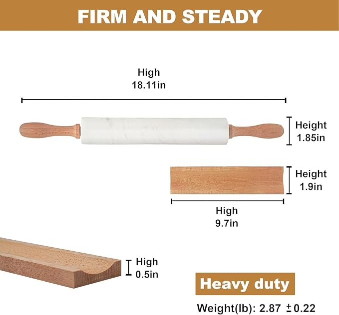 Marble Rolling Pin, Non-Stick African Stone Polished Dough Roller, Pasta, Dumpling, Ravioli, Fondant, Pie Crust, Kitchen Baking Pastry Tools - Image 2