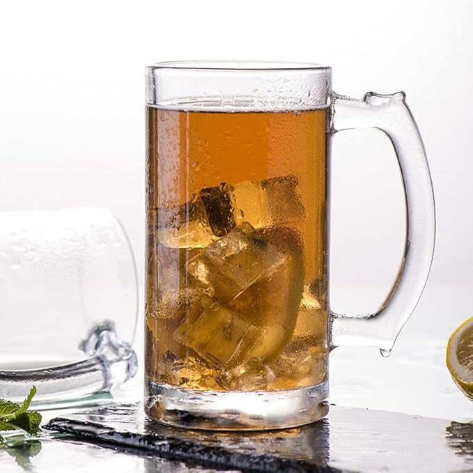 Heavy Beer Mugs Set, 16oz Glass Mugs With Handle, Beer Glasses For Freezer, 500ml Beer Drinking Glasses, Traditional Stein For Bar, Alcohol, Beverages,Coffee, Teas, Set of 4