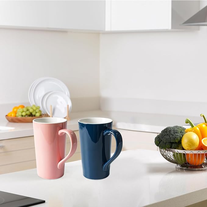20 OZ Simple Pure Pink Blue Mug (Set of 2) Plain Large Tall Ceramic Milk Tea Coffee Mug with Handle as A Gift for Dad Mom Friends, 2pcs - Image 6