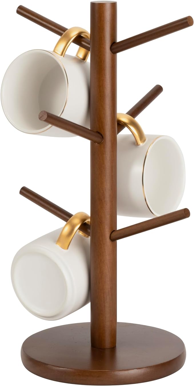 MyLifeUNIT Mug Holder Tree, Coffee Cup Holder with 6 Hooks (Brown) | Anti-slip padded bottom, space-saving compact design, easy air drying, sturdy tip-resistant structure by MyLifeUNIT