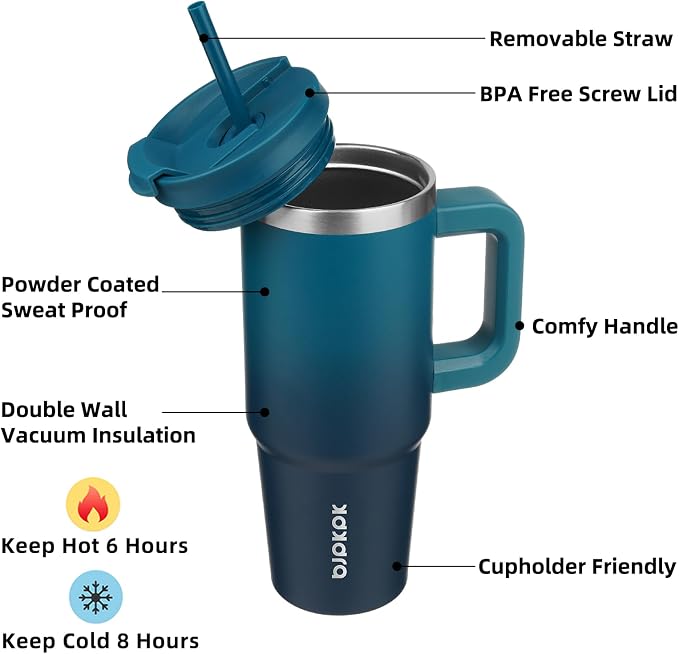BJPKPK 30 oz Insulated Tumbler with Handle & Straw, Stainless Steel | Double Wall Vacuum Insulation, Leak Proof, BPA Free, Dishwasher Safe, Cupholder Friendly, Travel & Outdoor, Indigo Black - Image 2