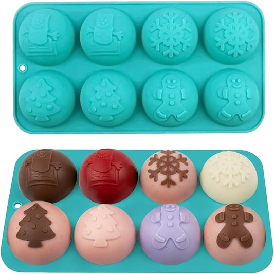 2 Pcs Christmas Silicone Molds for Chocolate Xmas Ball Silicone Mold with Snowflake Xmas Tree Design Chocolate Candy Mold Holiday Baking Molds for Dessert Soap Jello Ice Wax Melt Party Cake Decor
