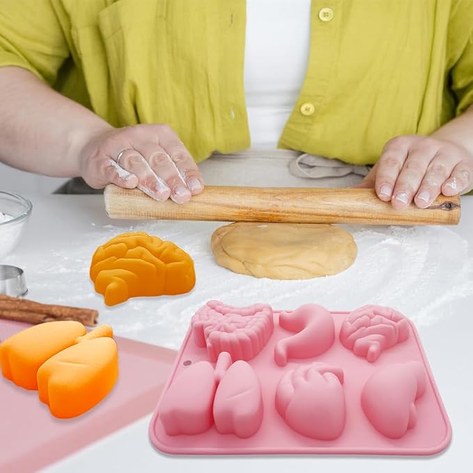 3D Human Organ Silicone Molds, 2 Pack Realistic 6 Cavity Organ Shapes Silicone Muffin Molds for Chocolate Pudding Dessert Jelly Handmade Soap Candle for Halloween Party Props - Image 7