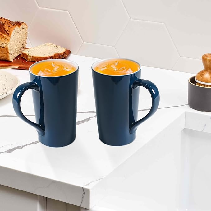 20 OZ Simple Pure Blue Mug (Set of 2) Plain Large Tall Ceramic Milk Tea Coffee Mug with Handle as A Gift for Dad Mom Friends, 2pcs - Image 3