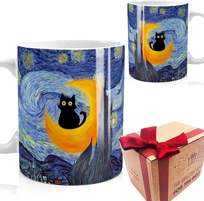 Graduation Gift for Her Bestie Sister Cat Lover, Famous Art Paintings Funny Cat Coffee Mug for Artist Art Lover Teacher, Famous Picture Classic Vincent Aesthetic Canvas Mug by SUUURA-OO