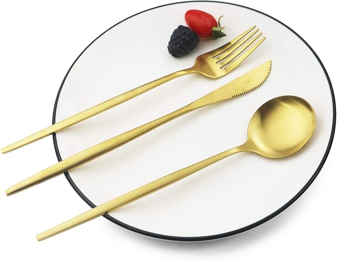 JASHII Silverware Set, 36 Piece Food Grade Stainless Steel Flatware Set Fork Spoon Knife Utensils for Daily Use and Party, Service for 6 Anti Rust, Safe in Dishwasher (Matte Gold) - Image 4