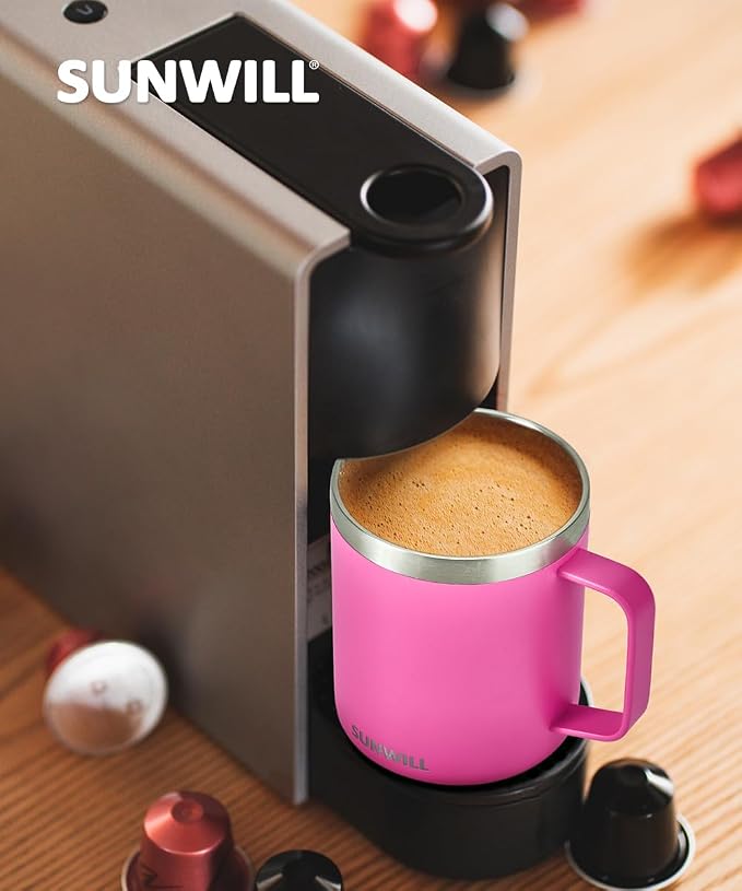 SUNWILL Insulated Coffee Mug with Lid, Travel Tumbler with Handle, 14 oz Stainless Steel Cup for Home, Office, Camping, Powder Coated Magenta - Image 6