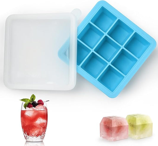 2 Pack Silicone Ice Cube Tray with Lid,Small Ice Trays for Freezer,Ice Cube Trays for Mini Fridge Freezer with Cover,Square Ice Cube mold for Cocktail,Coffee,Drinks,Baby Food,BPA Free,Blue