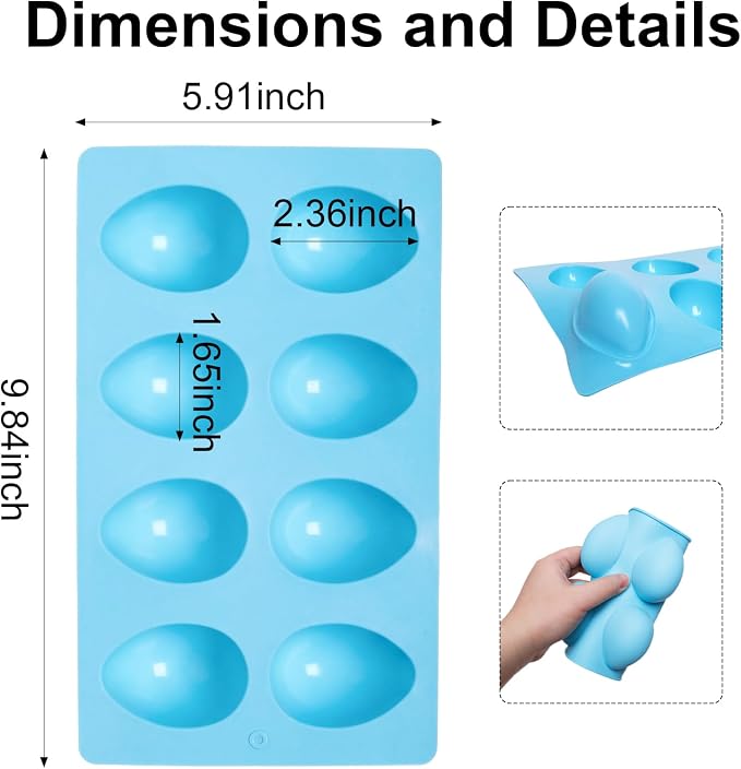 1 Pack Silicone Egg Molds 8 Cavity Easter Silicone Candy Mold 3D Egg-Shaped Silicone Baking Mold for Chocolate, Jello, Mini Cakes, DIY Desserts, Candy, Ice, Pudding, Baking (1, Blue) - Image 3