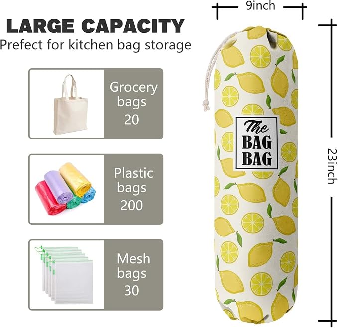 C-1 Lemon Grocery Bags Holder & Organizer - Wall Mount Plastic Bags Storage Container Dispenser - Kitchen Gifts For Women, Family & Friends - Image 2
