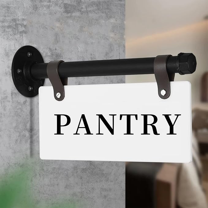 Metal Hanging Pantry Sign for Door 11"x 6" Wall Mounted Pantry Sisn with Brackets Double-Sided Pantry Farmhouse Rustic Wall Decor for Office Kitchen Farmhouse Restaurant Coffee Shop Store Hotel School Bar by Hqvbvc