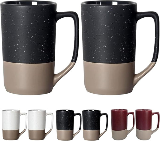 16 OZ Tall Coffee Mugs with Speckled, Large Diner Grey Cups with Handle, Bulk Ceramic Cup for Porcelain Cup or Mug Lovers DIY Gifts, Safe for Dishwasher, Microwave, Set of 2 by NBABSR