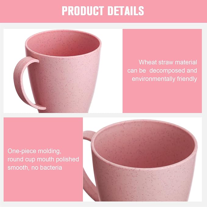 Zopeal 16 Pack Wheat Straw Plastic Coffee Cups Mugs 10 Oz Reusable Plastic Cup Mug with Handle Lightweight Microwavable Dishwasher Safe Unbreakable for Tea Milk Water Juice Coffee (Nordic Pink) - Image 2