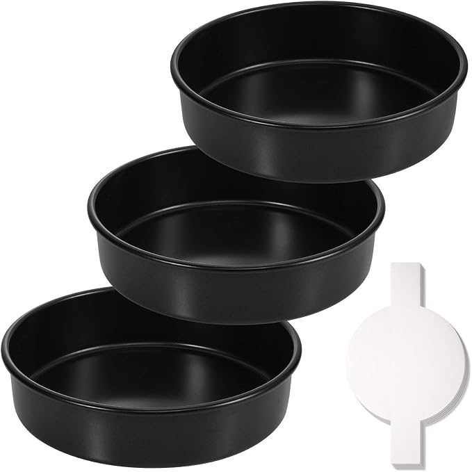HIWARE 8-Inch Round Cake Pan Set of 3, Nonstick Baking Cake Pans with 90 Pieces Parchment Paper, Dishwasher Safe by HIWARE