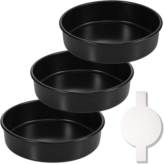 HIWARE 8-Inch Round Cake Pan Set of 3, Nonstick Baking Cake Pans with 90 Pieces Parchment Paper, Dishwasher Safe by HIWARE