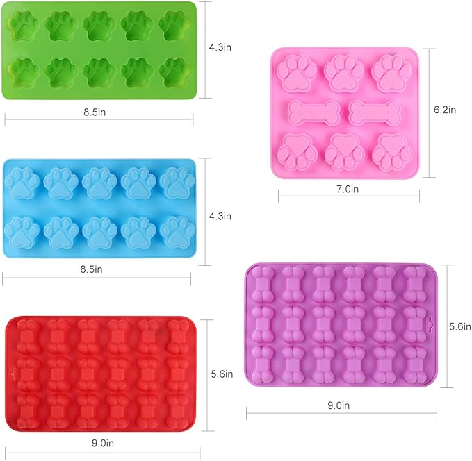 Elfkitwang Dog Paw and Bone Shaped Silicone Mold, Non-Stick food Grade, Ice tray, Reusable Silicone Mold, Used for Chocolate, Candy, Cupcake, Pudding, Jelly, Puppy Biscuit (5 pcs)