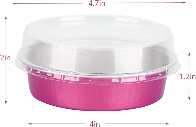 Beasea Mini Pie Tins with Lids, 4 Inch 50 Pack Mini Disposable Tart Pans, 8 Oz Rose Red Aluminum Pie Pan Tin Tart Pans Round Oven Baking Cake Pan for Pie Tart Quiche - Image 2