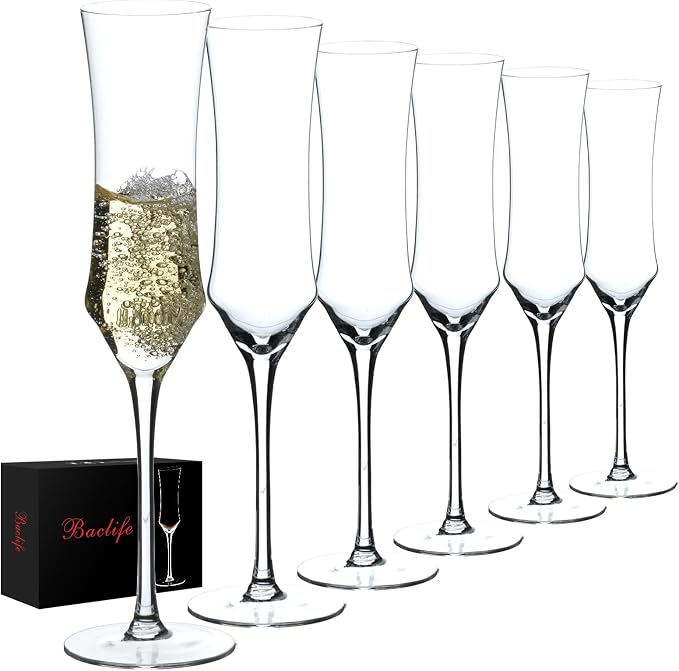 Champagne Flutes Set of 6 - Hand Blown Crystal Champagne Glasses With Long Stem - 7 oz Elegant Sparkling Wine Stemware - Unique Gift for Birthday,Wedding,Father's Day,Housewarming by BACLIFE