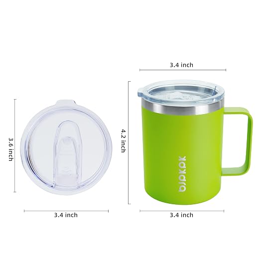 BJPKPK 2PCS Insulated Coffee Mug with Lid, 14oz Stainless Steel Tumbler | Travel Coffee Mug with Handle, Vacuum Insulated Tumbler Cup for Camping, Office, Home, BPA Free Lid, Hot & Cold - Image 3