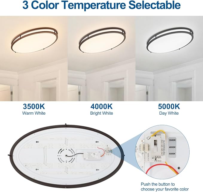 DAKASON 24Inch Oval LED Kitchen Ceiling Light Flush Mount, 40W Big LED Light Fixture Ceiling for Living Room, 3500K/4000K/5000K Dimmable, Modern for Dining Room/Laundry, Oil Rubbed Brown - Image 3