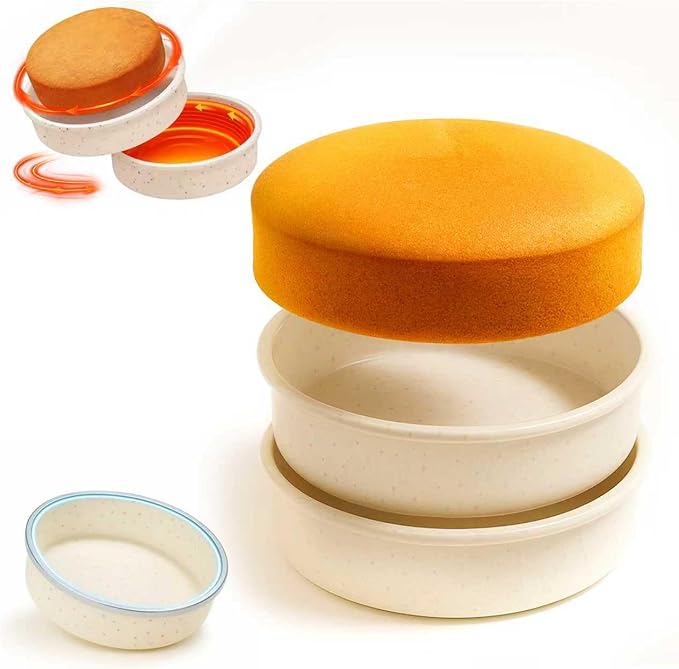 SJ 10 Inch Silicone Round Cake Pan with Metal Reinforced Frame Set of 2, Nonstick Silicone Cake Mold for Baking Suitable for Making Layers, Cheese & Chocolate Cakes