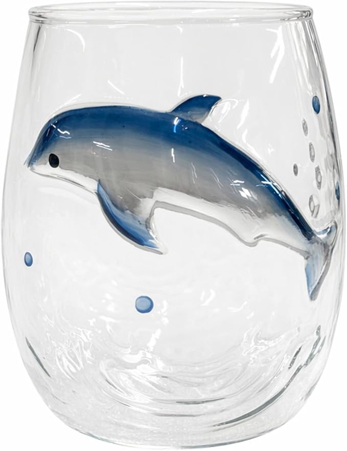 Blue Ring Handmade 3D Stemless Glass Wine Cup Ocean Bar (White Style 3) | 3D Sculpted Handmade Blue Ring Stemless Glass Ocean Cup Handblown Glassware (White Style 3) by Unknown