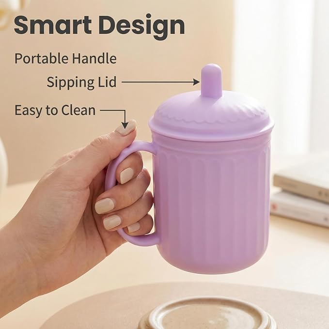 Plastic Coffee Mug with Lid (Non-Sealed) Set 6, 13-oz Cups Playful | BPA Free Reusable Food Grade PP, Unbreakable, Dishwasher Safe, Lightweight, Elderly Kid Safe, Kitchen Party Camping Outdoor - Image 3