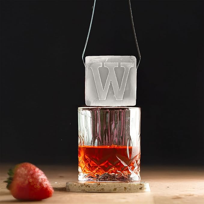 Monogrammed Ice Cubes Mold with Lid, 2 inch Whiskey Ice Cube Tray, Personalized Initials Silicone Cocktail Ice Cube Mold, Wedding Monogram, Thank You Gift, Gifts for Dad (Letter V)