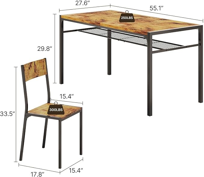 Gizoon 7-Piece Dining Table Set for 6, Kitchen Table with Chairs Rustic | Spacious rustic 6-person dining set with under-table storage rack. Ergonomic chairs slide under table to maximize space. - Image 4