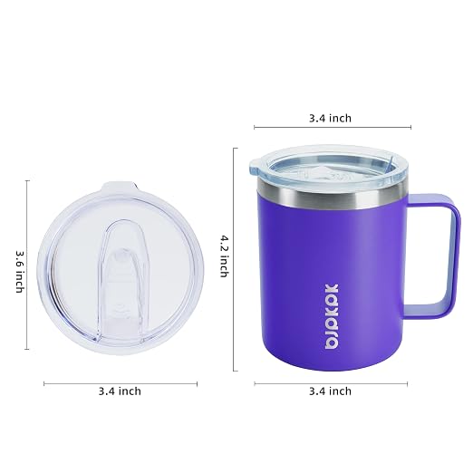 BJPKPK 2PCS Insulated Coffee Mug with Lid, 14oz Stainless Steel Tumbler | Travel Coffee Mug with Handle, Vacuum Insulated Tumbler Cup for Camping, Office, Home, BPA Free Lid, Hot & Cold - Image 3