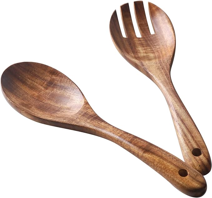 Muso Wood Acacia Salad Servers, 10-inch, Set of 2 | Wooden Salad Tongs for Serving Salad Mixes by Musowood