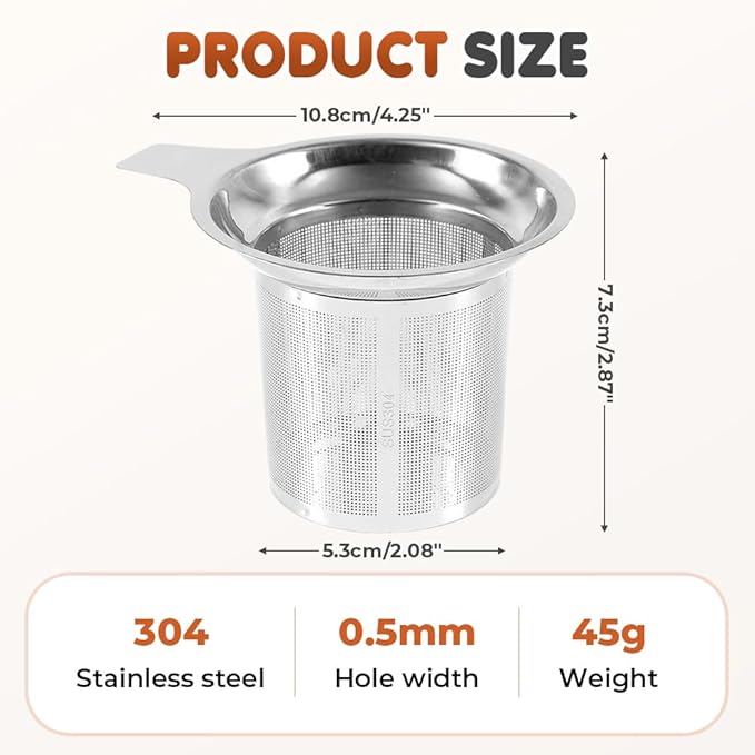 Stainless Steel Tea Infuser Strainers, 2025 New Loose Leaf Tea Filter, Ultra-Fine Mesh Filter Cup, Large Capacity Reusable Cup Filter, For Brewing Loose Leaf Tea And Coffee (3 PCS)