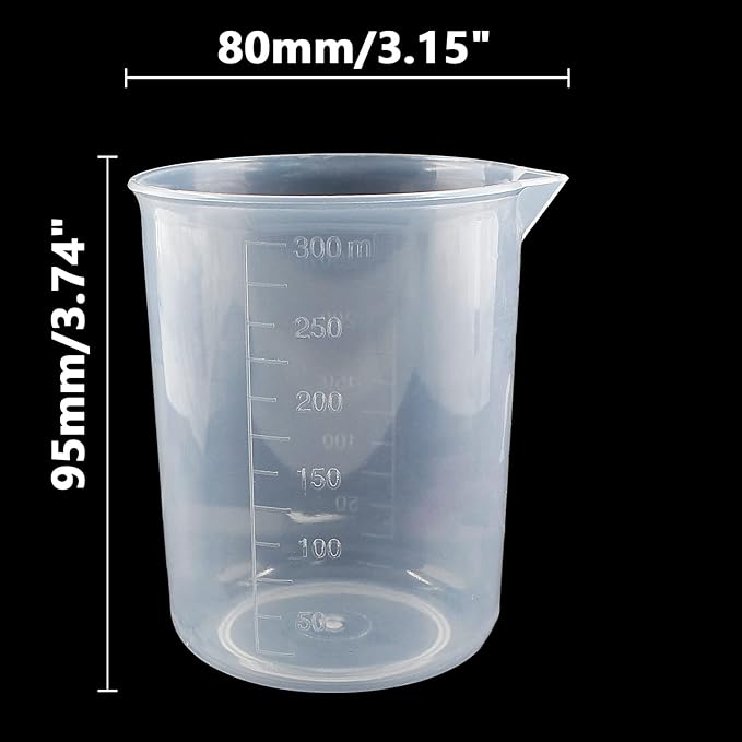 Waziaqoc 250ml-300ml Plastic Graduated Beaker (3 Pack), Transparent PP Measuring Cup Mixing Cup for Kitchen Lab