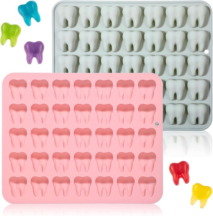 2 Pack Tooth Silicone Molds 35 Cavity 3D Small Molar Molds for Chocolate Candy Gummy Jello Fondant Dessert Resin Clay Mini Soap Making Mould