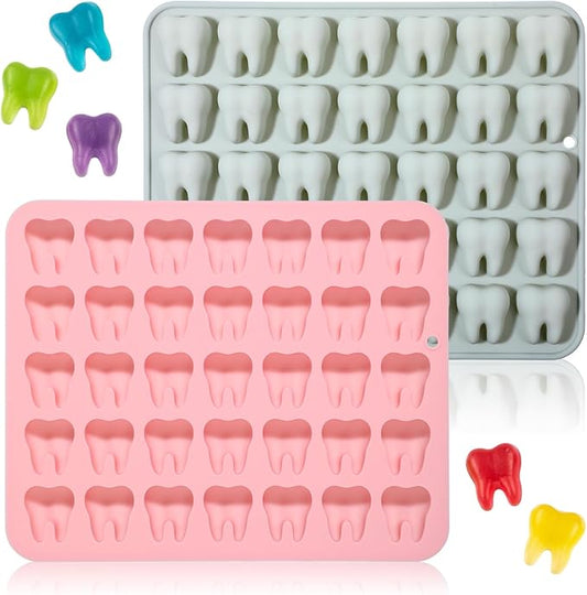 2 Pack Tooth Silicone Molds 35 Cavity 3D Small Molar Molds for Chocolate Candy Gummy Jello Fondant Dessert Resin Clay Mini Soap Making Mould