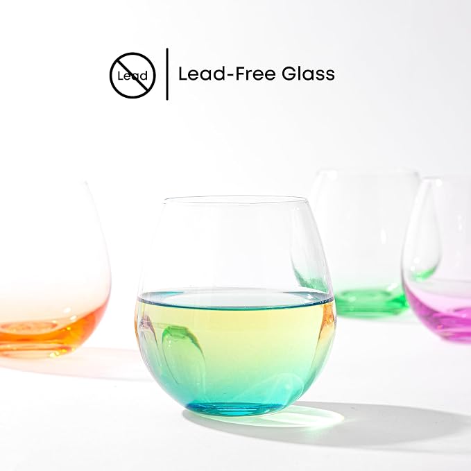 JoyJolt Hue Stemless Wine Glass Set, Large 15 oz Stemless Wine Glasses Set of 6 for White Red or Water, Short Glass Tumblers, No Stem Margarita Glasses, Colored Tumbler - Image 4