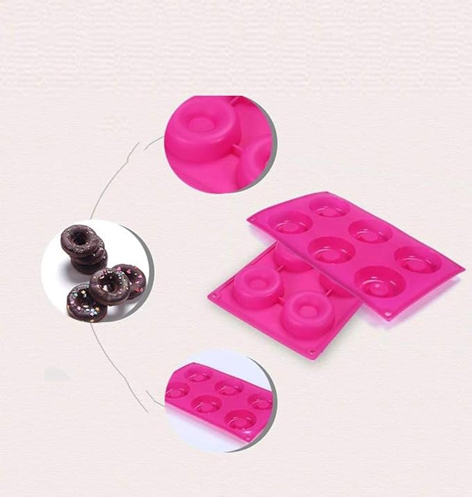 6-Cavity Silicone Cookie Molds Set of 2, Non-Stick Donut Mold Full-Sized Safe Baking Tray Maker Baking Pan for Cake Biscuit Bagels Muffins- Heat Resistance.