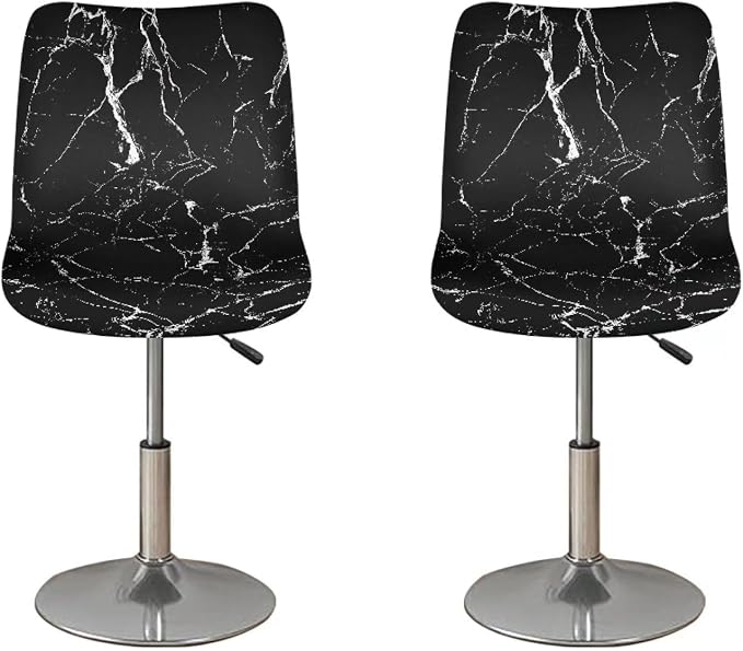 Black Marble Crack Bar Chair Seat Covers for Dining Room Decorative Covers for Bar Chair Stretch Chair Seat Covers Set of 2 Soft Barstool Chair Seat Cushion Slipcovers by Sellikakes