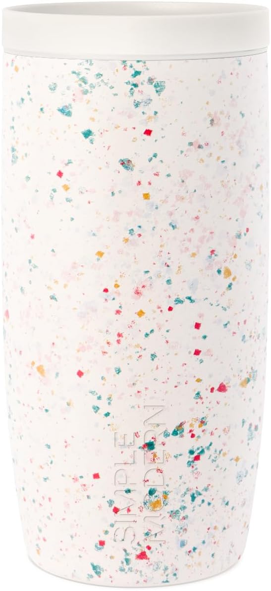 Simple Modern Insulated Travel Coffee Mug 360° Lid | 16oz | Terrazzo | Voyager Ceramic-Lined Insulated Stainless Steel Coffee Tumbler Iced Coffee Cup, Mug with Lid | Fits Cupholder, Cream Terrazzo by Unknown